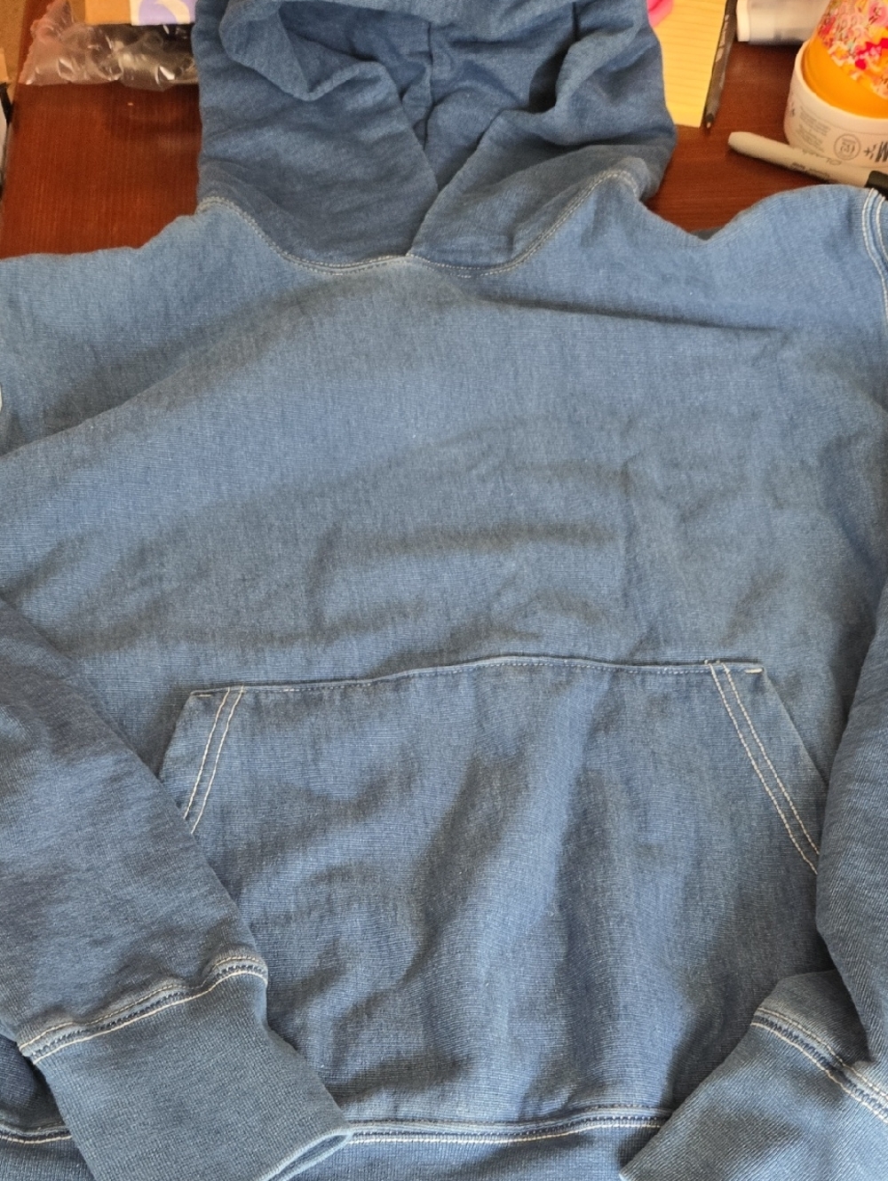 American Eagle Light Blue Denim Hooded Sweatshirt